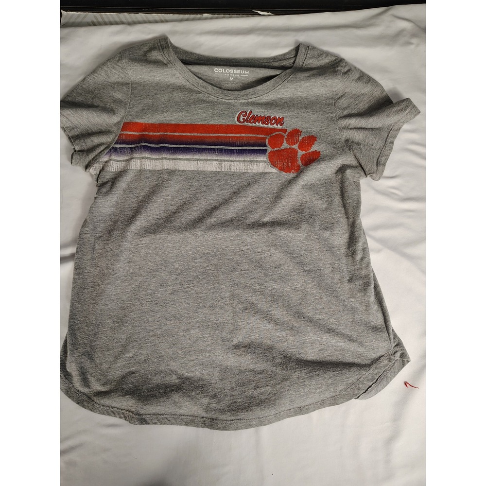 Colosseum‎ Clemson Tigers Womens Gray Striped Paw Logo T-Shirt Medium Heathered